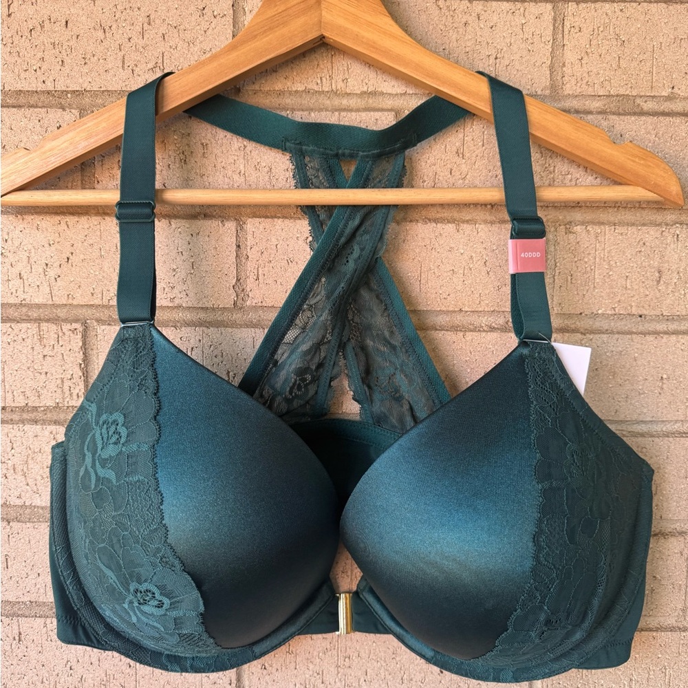 NWT Cacique Boost Plunge Lace Teal Push Up Bra Size 40DDD